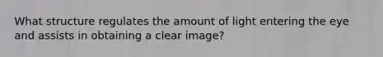 What structure regulates the amount of light entering the eye and assists in obtaining a clear image?