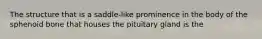 The structure that is a saddle-like prominence in the body of the sphenoid bone that houses the pituitary gland is the