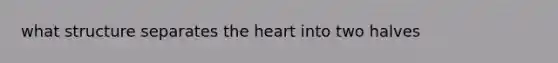 what structure separates <a href='https://www.questionai.com/knowledge/kya8ocqc6o-the-heart' class='anchor-knowledge'>the heart</a> into two halves