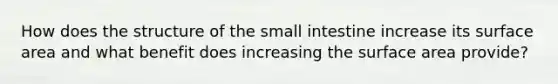 How does the structure of the small intestine increase its surface area and what benefit does increasing the surface area provide?