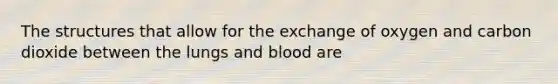 The structures that allow for the exchange of oxygen and carbon dioxide between the lungs and blood are