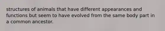 structures of animals that have different appearances and functions but seem to have evolved from the same body part in a common ancestor.