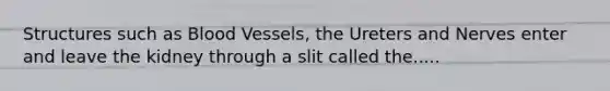 Structures such as Blood Vessels, the Ureters and Nerves enter and leave the kidney through a slit called the.....