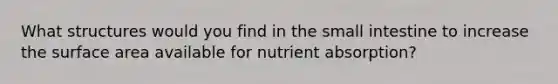 What structures would you find in the small intestine to increase the surface area available for nutrient absorption?