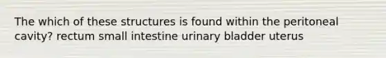 The which of these structures is found within the peritoneal cavity? rectum small intestine urinary bladder uterus