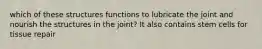 which of these structures functions to lubricate the joint and nourish the structures in the joint? It also contains stem cells for tissue repair