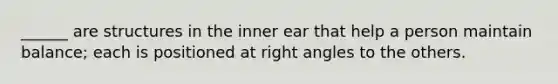 ______ are structures in the inner ear that help a person maintain balance; each is positioned at right angles to the others.