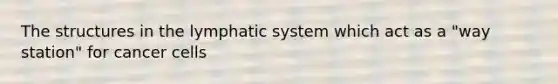 The structures in the lymphatic system which act as a "way station" for cancer cells