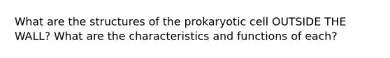 What are the structures of the prokaryotic cell OUTSIDE THE WALL? What are the characteristics and functions of each?