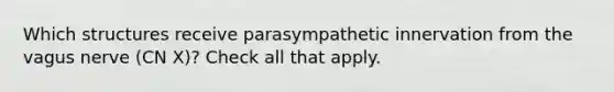 Which structures receive parasympathetic innervation from the vagus nerve (CN X)? Check all that apply.