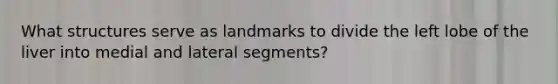 What structures serve as landmarks to divide the left lobe of the liver into medial and lateral segments?