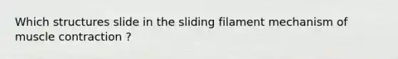 Which structures slide in the sliding filament mechanism of muscle contraction ?