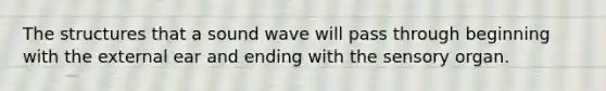 The structures that a sound wave will pass through beginning with the external ear and ending with the sensory organ.