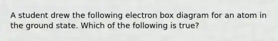 A student drew the following electron box diagram for an atom in the ground state. Which of the following is true?