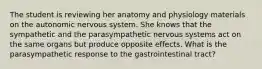 The student is reviewing her anatomy and physiology materials on the autonomic nervous system. She knows that the sympathetic and the parasympathetic nervous systems act on the same organs but produce opposite effects. What is the parasympathetic response to the gastrointestinal tract?