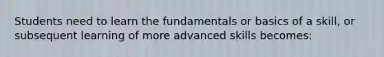 Students need to learn the fundamentals or basics of a skill, or subsequent learning of more advanced skills becomes: