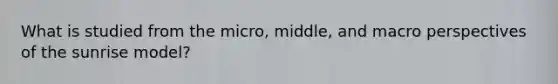 What is studied from the micro, middle, and macro perspectives of the sunrise model?