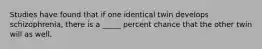 Studies have found that if one identical twin develops schizophrenia, there is a _____ percent chance that the other twin will as well.