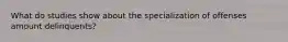What do studies show about the specialization of offenses amount delinquents?