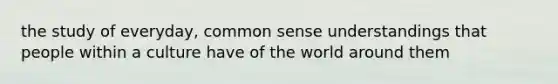 the study of everyday, common sense understandings that people within a culture have of the world around them