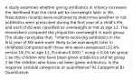 A study examines whether giving antibiotics in infancy increases the likelihood that the child will be overweight later in life. Prescription records were examined to determine whether or not antibiotics were prescribed during the first year of a child's life, and each child was classified as overweight or not at age 12. The researchers compared the proportion overweight in each group. The study concludes that: "Infants receiving antibiotics in the first year of life were more likely to be overweight later in childhood compared with those who were unexposed (32.4% versus 18.2% at age 12, P-value=0.002)." using = 0.05 Let group 1 be the children who have been given antibiotics and let group 2 be the children who have not been given antibiotics. Is the response variable categorical or quantitative? A) Categorical B) Quantitative.