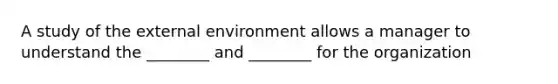 A study of the external environment allows a manager to understand the ________ and ________ for the organization