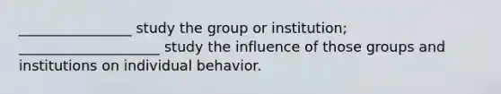 ________________ study the group or institution; ____________________ study the influence of those groups and institutions on individual behavior.