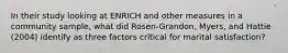 In their study looking at ENRICH and other measures in a community sample, what did Rosen-Grandon, Myers, and Hattie (2004) identify as three factors critical for marital satisfaction?