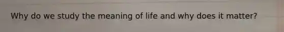 Why do we study the meaning of life and why does it matter?