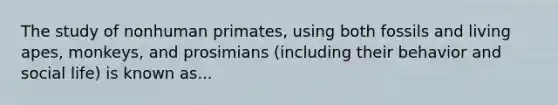 The study of nonhuman primates, using both fossils and living apes, monkeys, and prosimians (including their behavior and social life) is known as...