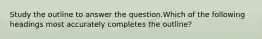 Study the outline to answer the question.Which of the following headings most accurately completes the outline?