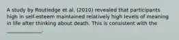 A study by Routledge et al. (2010) revealed that participants high in self-esteem maintained relatively high levels of meaning in life after thinking about death. This is consistent with the ______________.