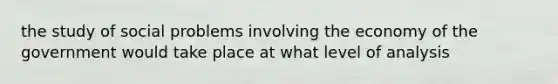 the study of social problems involving the economy of the government would take place at what level of analysis