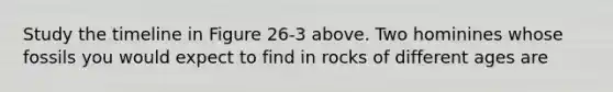 Study the timeline in Figure 26-3 above. Two hominines whose fossils you would expect to find in rocks of different ages are