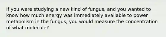 If you were studying a new kind of fungus, and you wanted to know how much energy was immediately available to power metabolism in the fungus, you would measure the concentration of what molecule?