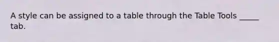 A style can be assigned to a table through the Table Tools _____ tab.