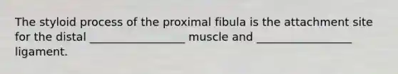 The styloid process of the proximal fibula is the attachment site for the distal _________________ muscle and _________________ ligament.