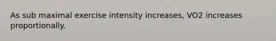 As sub maximal exercise intensity increases, VO2 increases proportionally.