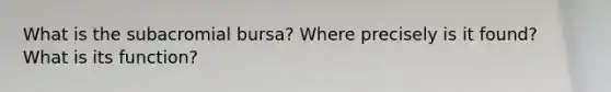 What is the subacromial bursa? Where precisely is it found? What is its function?