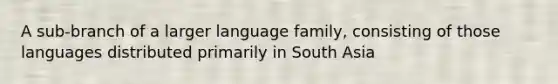 A sub-branch of a larger language family, consisting of those languages distributed primarily in South Asia