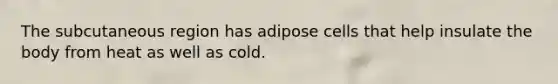 The subcutaneous region has adipose cells that help insulate the body from heat as well as cold.