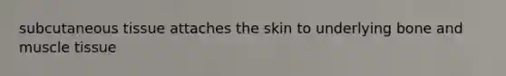 subcutaneous tissue attaches the skin to underlying bone and muscle tissue