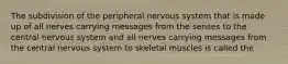 The subdivision of the peripheral nervous system that is made up of all nerves carrying messages from the senses to the central nervous system and all nerves carrying messages from the central nervous system to skeletal muscles is called the