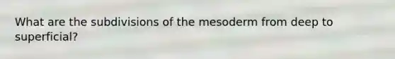 What are the subdivisions of the mesoderm from deep to superficial?