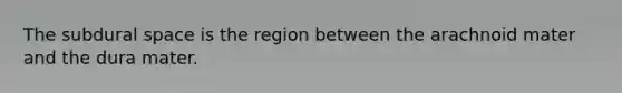 The subdural space is the region between the arachnoid mater and the dura mater.