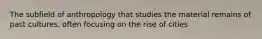 The subfield of anthropology that studies the material remains of past cultures, often focusing on the rise of cities
