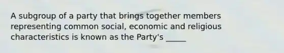 A subgroup of a party that brings together members representing common social, economic and religious characteristics is known as the Party's _____