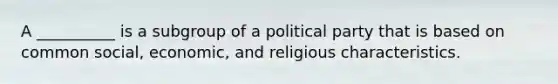 A __________ is a subgroup of a political party that is based on common social, economic, and religious characteristics.