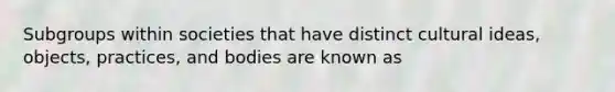 Subgroups within societies that have distinct cultural ideas, objects, practices, and bodies are known as