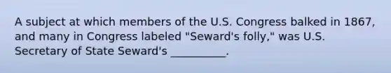 A subject at which members of the U.S. Congress balked in 1867, and many in Congress labeled "Seward's folly," was U.S. Secretary of State Seward's __________.